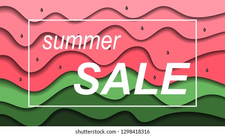 Watermelon paper cut background. Summer sale banner. Modern background.