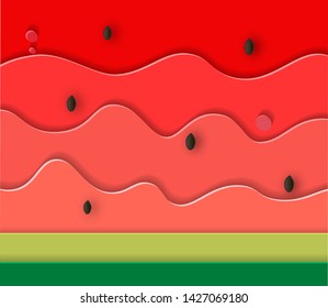 Watermelon paper cut background, summer vector illustration. For poster, flyer, banner, web