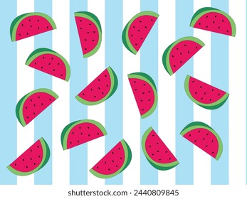 Watermelon pattern background with cyan colour in pieces for special events, festivals, kitchens, shops, stores, food, fruit shop and decoration. 