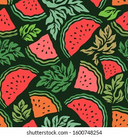 watermelon pattern background. Summer colorful tropical textile print.