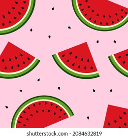 Watermelon pattern in cartoon style. Watercolor red seamless pattern. Vector seamless background.