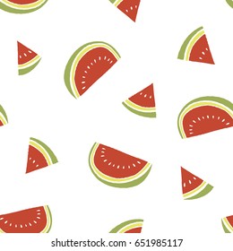 Watermelon pattern charcoal style doodle vector seamless background.