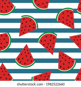 Watermelon pattern on blue background. Baby background for fabric textile. Food Summer backdrop in flat design. 
