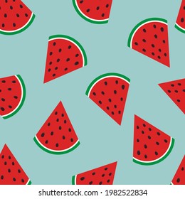 Watermelon pattern on blue background. Baby background for fabric textile. Food Summer backdrop in flat design. 