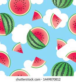 Watermelon pattern on blue sky background