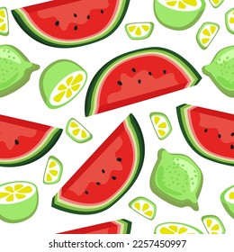 Watermelon lime seamless pattern on white background EPS 10