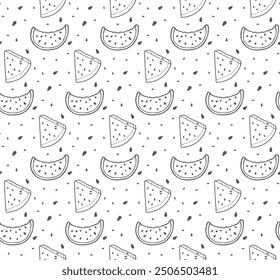 watermelon pattern outline slice friut design illustration black white background