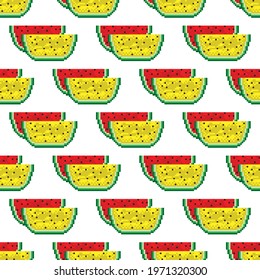 Watermelon pattern pixel art. Seamless pattern. Pixel art watermelon pattern.