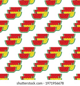 Watermelon pattern pixel art. Seamless pattern. Pixel art watermelon pattern.