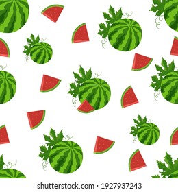 Watermelon pattern with a ripe red lobule in the cut. Vector illustration of a watermelon. The background is isolated.