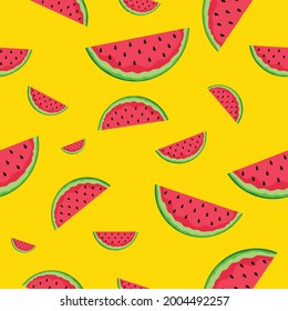 Watermelon pattern. Seamless watermelons isolated on yellow background.