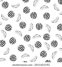 Watermelon pattern. Watermelon silhouette. Background of fruit and berry mixture. Texture for fashionable clothing print. Design greeting cards, posters, patches, prints on clothes. Watermelon.