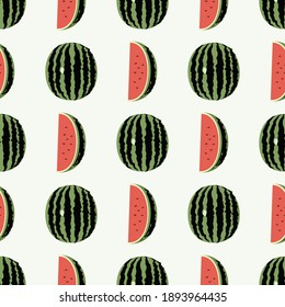 Watermelon pattern with slice on white background