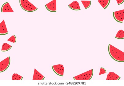 Watermelon pattern for summer background. Watermelon half and sliced. Vector illustration