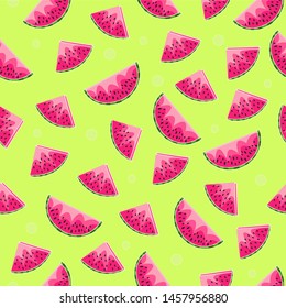 Watermelon pattern. Vector illustration of watermelon pieces on colored background. Vector illustration for green background