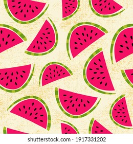 Watermelon Pattern. Vector Seamless Texture. Doodle Sweet Texture.