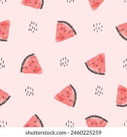 Watermelon pattern. Vector summer background with red watermelons slices