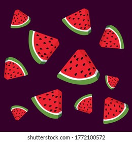 watermelon pattern.Vector summer background with watermelon slices.Juicy ripe slices of watermelon.Healthy 