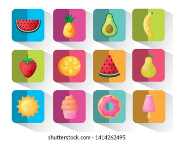 watermelon with pear and set icons