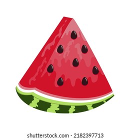 Watermelon piece isolated on white background. Illustration of 3d juicy red watermelon slice with pits