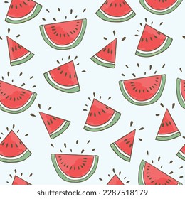 Watermelon piece on light blue background seamless pattern