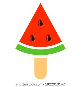 Watermelon piece on a stick vector icon isolated on white background