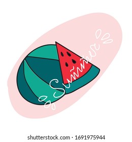 Watermelon and a piece of summer text.Vector summer children's design for postcards-banners.Rest