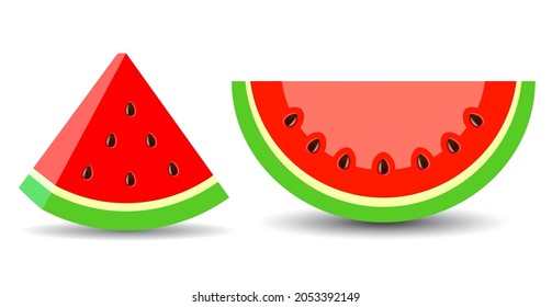 Watermelon piece vector clip art isolated on white background, water melon cartoon, red ripe watermelon slice