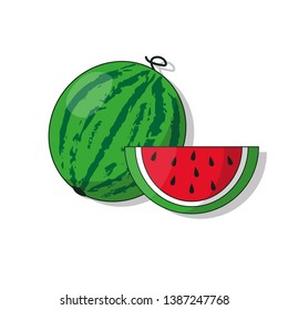 Watermelon with piece vector icon or sticker. Fruit fresh illustration isolated on white background.