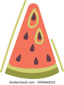 Pieza de sandía, vector aislado sobre fondo blanco. Verano, fruta, dieta, jugo, brillante