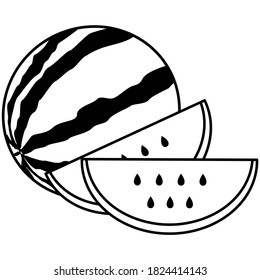 watermelon pieces black and white , line art illustration