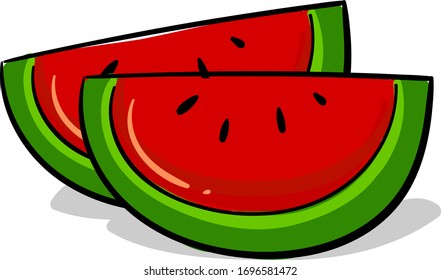 Wassermelonenstücke, Illustration, Vektorillustration auf weißem Hintergrund