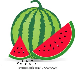 watermelon and pieces of refreshing watermelon on a white background.