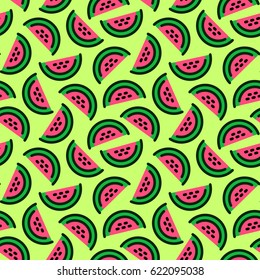Watermelon pieces seamless pattern, summer background vector illustration in line art style