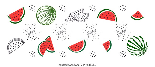 Watermelon, pieces of watermelon. A set of elements for the design. Creating patterns
