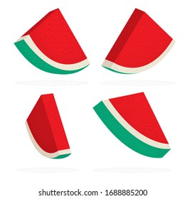 Watermelon pieces. Watermelon slices isometric vector illustrations collection. Part of set.
