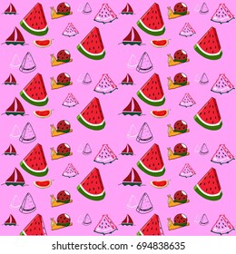 Watermelon pieces and various unique watermelon forms for the background