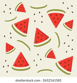 Watermelon pieces vector pattern. Decorative watermelons print background. Illustration template for fashion prints, fabric, wallpaper, card, invitation.