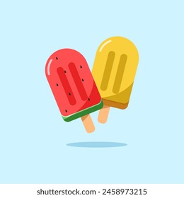 Watermelon and Pineapple flavored Ice Cream Popsicles for vector elements or summer theme design illustrations