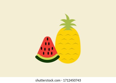 watermelon and pineapple fruits vector design illustrator