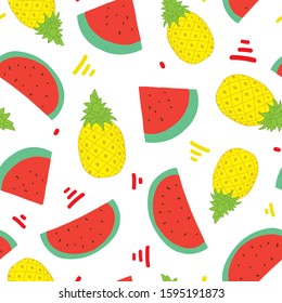 Watermelon and pineapple seamless pattern design