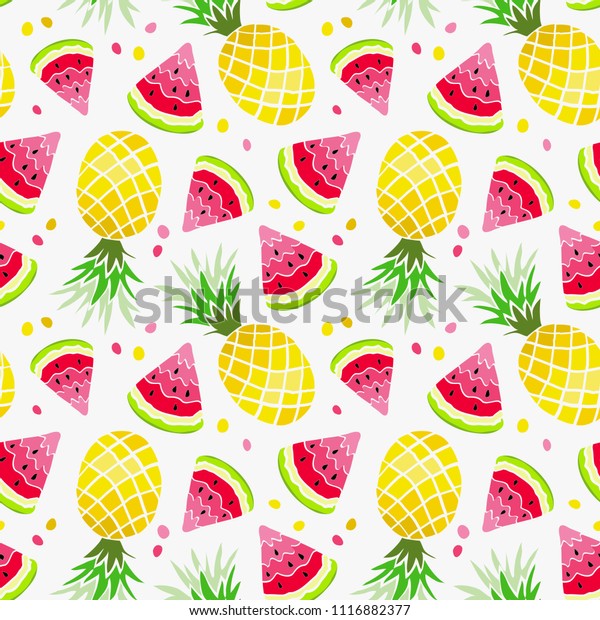 Watermelon Pineapple Seamless Pattern Summer Print Stock Vector Royalty Free 1116882377 7548