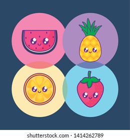 watermelon with pineapple and set fruits