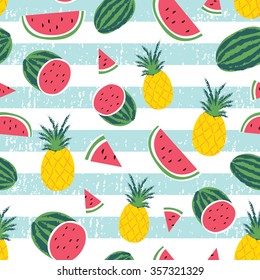 Watermelon & Pineapple Stripe Seamless Repeat Wallpaper Tile