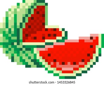 A watermelon pixel art 8 bit video game style fruit icon