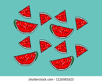 Watermelon. Pixel art. Vector Illustration isolated on background.