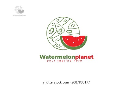 Watermelon planet logo design. vector