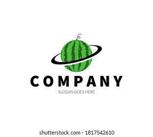 Planeta de sandía, espacio, alrededor del concepto de logotipo. Ilustración de diseño de vectores. Plantilla de vectores de símbolos e iconos.