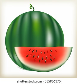 water-melon a plant, a piece of a red, fruit with pulp, water-melon sunflower seeds, an annual plant, a round fruit, a green tail, the isolated water-melon, red pulp, green strips, healthy food, 