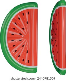 watermelon pool float. watermelon shaped pool raft. isolated inflatable mattress top and side view